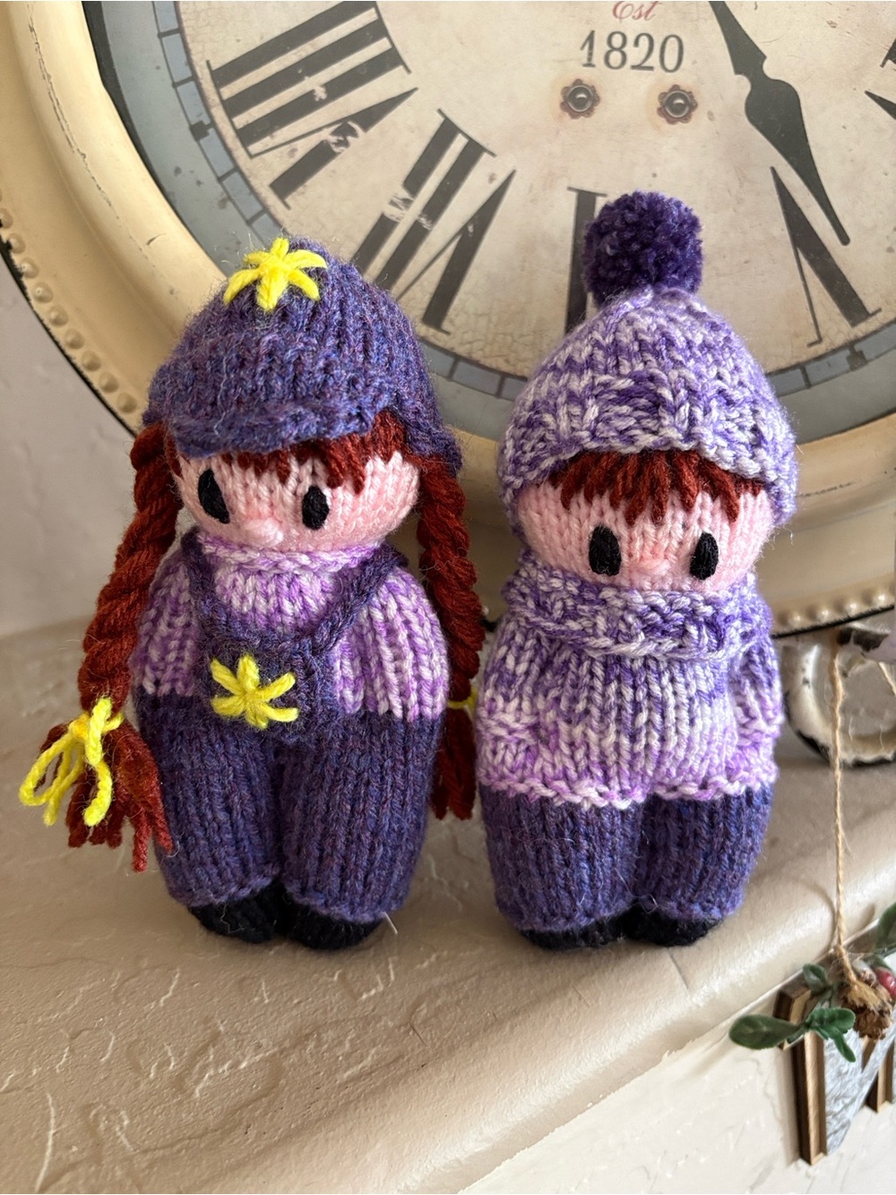 2 Handcrafted Purple Knit Doll Toy - Cute Winter Plush for Kids. New